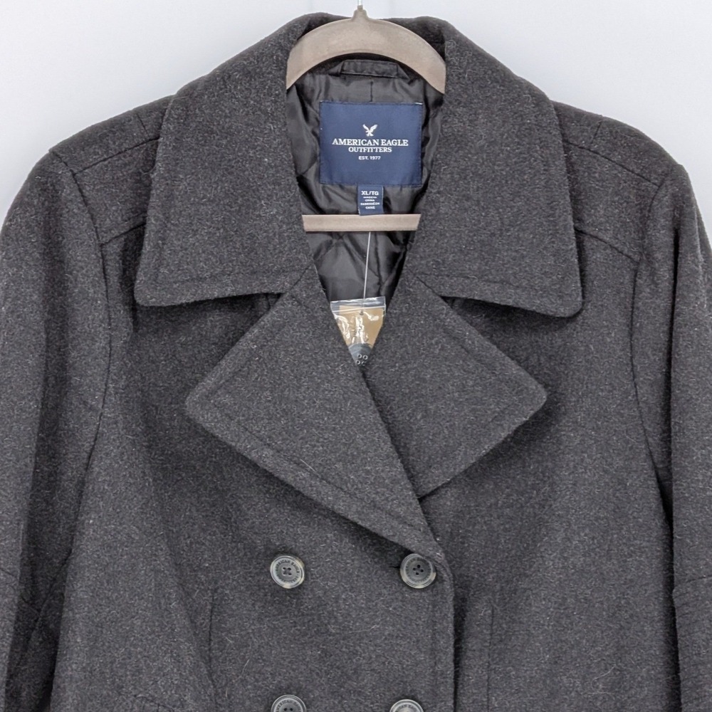 NEW American Eagle XL $120 Charcoal Gray Wool Blend Double Breasted Peacoat Coat - Picture 3 of 11